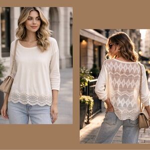 Joie Anthropologie White Lace Silk detail on Hem Top